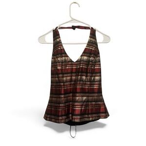 NWT Vintage Y2K Xscape Red, Black & Metallic Gold Plaid Halter Corset Top Size 6
